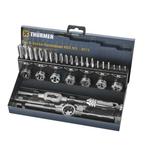 THREAD CUTTING TOOLS M SET, + ROUND DIES 3-12 + AU